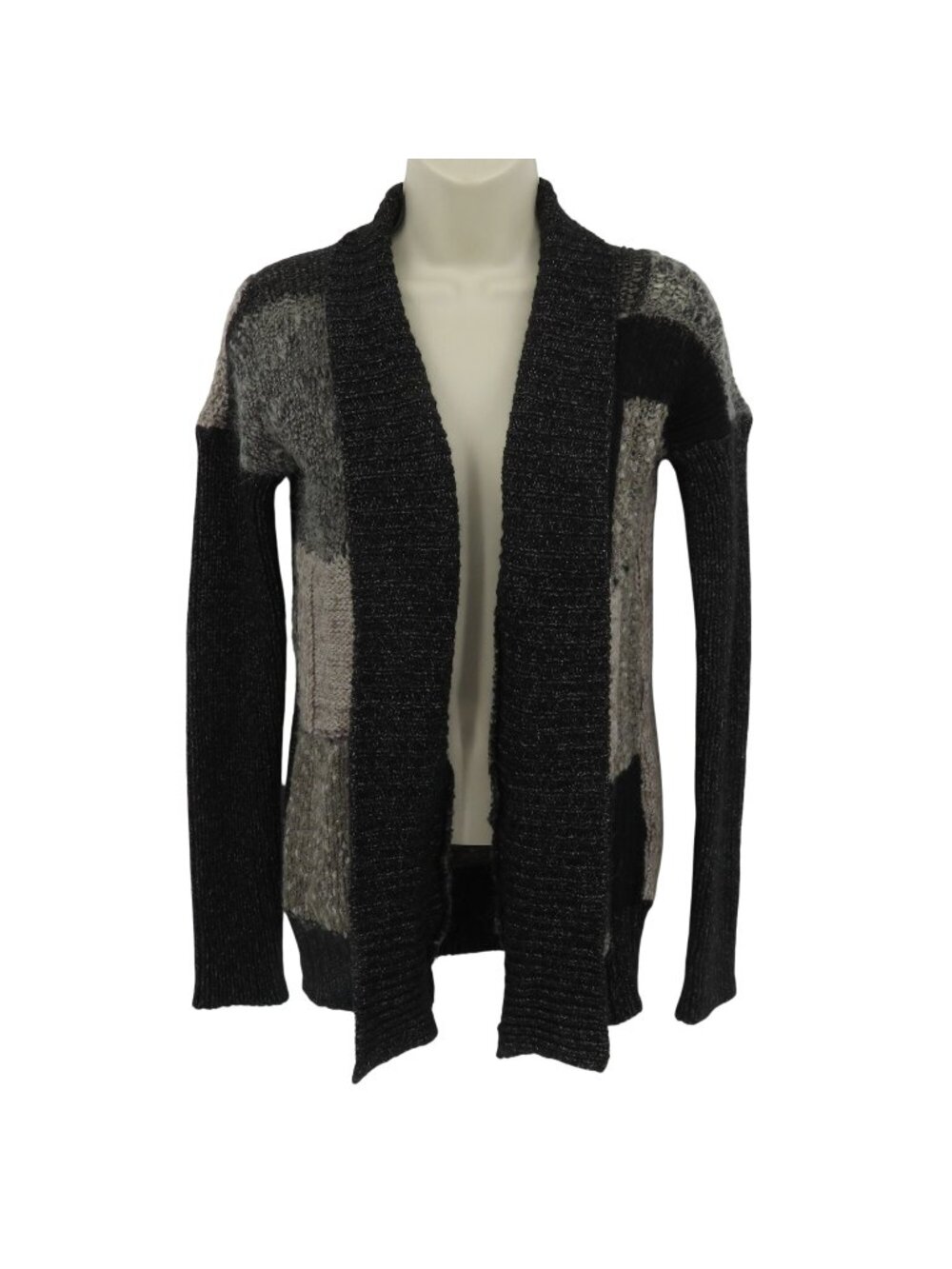 Marystyle Women Small Black Beige Loose Knit Open Front Cardigan Sweater Italy